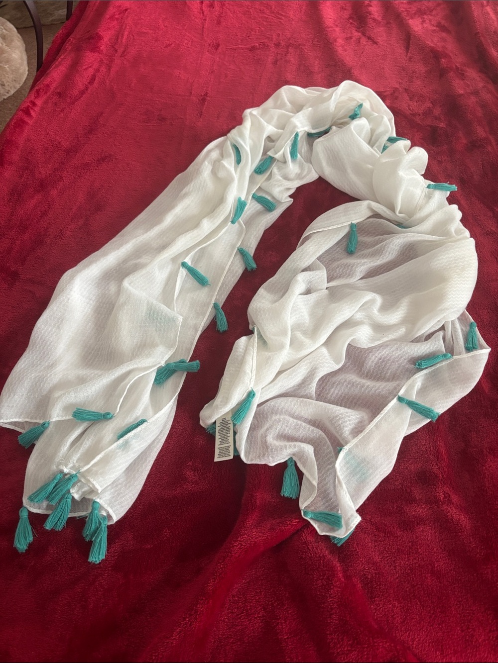 14th & Union White Scarf with Teal Tassels